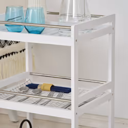 HOMCOM 3-Tier Home Trolley Kitchen Storage w/ Steel Bars 4 Wheels Rolling White