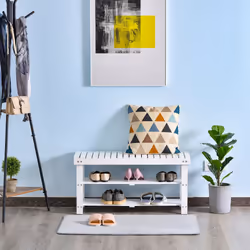 HOMCOM 3-Tier Open Shoe Rack Hidden Storage Wood Frame Wide Shelves