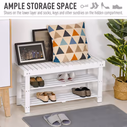 HOMCOM 3-Tier Open Shoe Rack Hidden Storage Wood Frame Wide Shelves