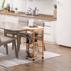 HOMCOM Multi-Use Kitchen Island Trolley Baskets Side Racks Drawer Worktop Brown