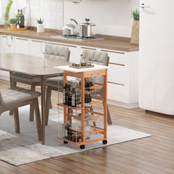 HOMCOM Multi-Use Kitchen Island Trolley Baskets Side Racks Drawer Worktop Brown