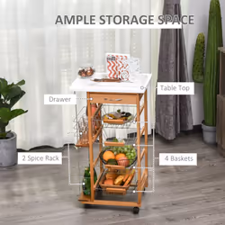 HOMCOM Multi-Use Kitchen Island Trolley Baskets Side Racks Drawer Worktop Brown
