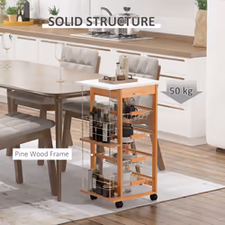 HOMCOM Multi-Use Kitchen Island Trolley Baskets Side Racks Drawer Worktop Brown - Additional view 4