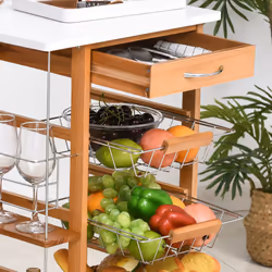 HOMCOM Multi-Use Kitchen Island Trolley Baskets Side Racks Drawer Worktop Brown - Additional view 5