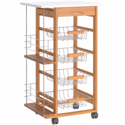 HOMCOM Multi-Use Kitchen Island Trolley Baskets Side Racks Drawer Worktop Brown - Additional view 8