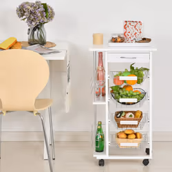 HOMCOM Multi-Use Kitchen Island Trolley Baskets Side Racks Drawer Worktop White