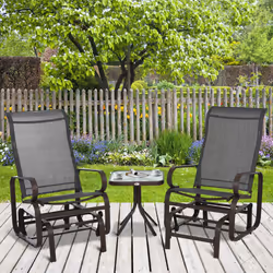 Outsunny 3 Pcs Rocking Chair Gliding Chair Set w/ Table for Patio Garden Brown