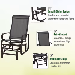Outsunny 3 Pcs Rocking Chair Gliding Chair Set w/ Table for Patio Garden Brown