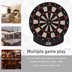 HOMCOM LED Dartboard Electronic Scoreboard 8 Players 27 Games Fun w/ 12 Darts