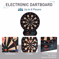 HOMCOM LED Dartboard Electronic Scoreboard 8 Players 27 Games Fun w/ 12 Darts