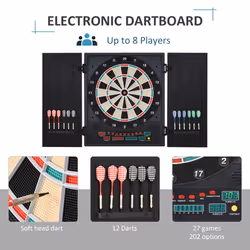 HOMCOM Electronic Dartboard In Case LED Scoreboard w/ 12 Darts 30 Heads Cabinet