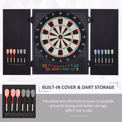 HOMCOM Electronic Dartboard In Case LED Scoreboard w/ 12 Darts 30 Heads Cabinet
