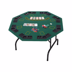 HOMCOM 8 Player Folding Games Poker Table Chip Cup Holder Steel Base Green