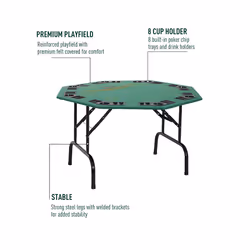 HOMCOM 8 Player Folding Games Poker Table Chip Cup Holder Steel Base Green
