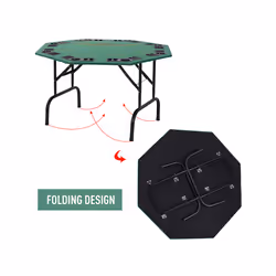 HOMCOM 8 Player Folding Games Poker Table Chip Cup Holder Steel Base Green