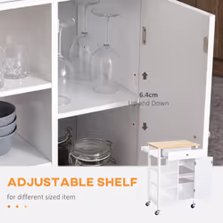 HOMCOM Kitchen Storage Trolley Unit Wood Top Shelves Cupboard Drawer Rail White - Additional view 5