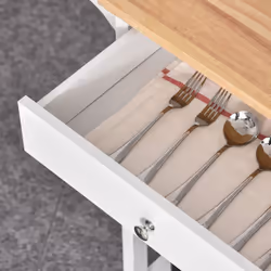 HOMCOM Kitchen Storage Trolley Unit Wood Top Shelves Cupboard Drawer Rail White - Additional view 7