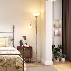 HOMCOM Mother-Child Floor Lamp Duo Light Steel Frame w/ 2 Switches Round Base