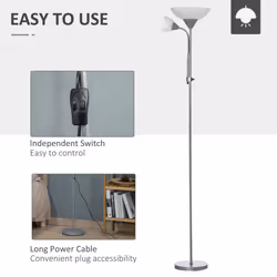 HOMCOM Mother-Child Floor Lamp Duo Light Steel Frame w/ 2 Switches Round Base