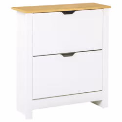 HOMCOM 12-Shoe Storage Cabinet 4 Shelves 2 Drawers Tabletop White