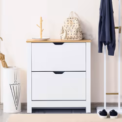HOMCOM 12-Shoe Storage Cabinet 4 Shelves 2 Drawers Tabletop White
