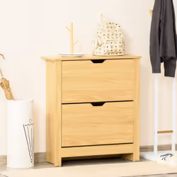 HOMCOM 12-Shoe Storage Cabinet 4 Shelves 2 Drawers Tabletop Natural - Additional view 7