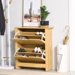 HOMCOM 12-Shoe Storage Cabinet 4 Shelves 2 Drawers Tabletop Natural - Additional view 8