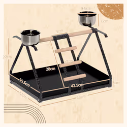 PawHut Portable Bird Stand Resting Stainless Steel Base Wood Perch Ladder Bowls - Additional view 5