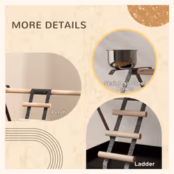 PawHut Portable Bird Stand Resting Stainless Steel Base Wood Perch Ladder Bowls - Additional view 6