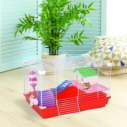 PawHut Hamster Cage Pet Animal Travel Cage Box Double Layers w/ Accessories