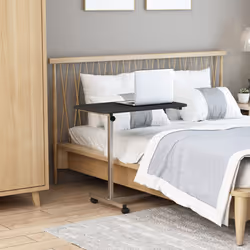 HOMCOM C-Shaped Mobile Table Sofa Over Bed Side Nightstand w/ Casters, Black