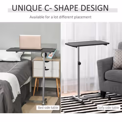HOMCOM C-Shaped Mobile Table Sofa Over Bed Side Nightstand w/ Casters, Black