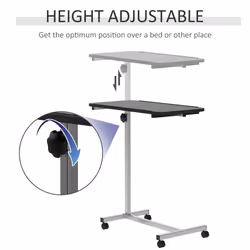 HOMCOM C-Shaped Mobile Table Sofa Over Bed Side Nightstand w/ Casters, Black