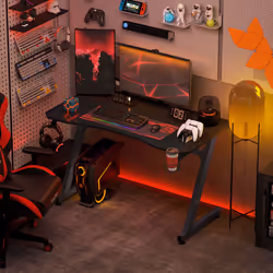 HOMCOM Gaming Desk Steel Frame Cup Headphone Holder Adjustable Feet Home Black