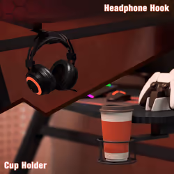 HOMCOM Gaming Desk Steel Frame Cup Headphone Holder Adjustable Feet Home Black - Additional view 4