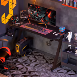 HOMCOM Gaming Desk Steel Frame Cup Headphone Holder Adjustable Feet Home Black - Additional view 7