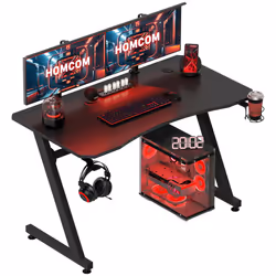 HOMCOM Gaming Desk Steel Frame Cup Headphone Holder Adjustable Feet Home Black - Additional view 8