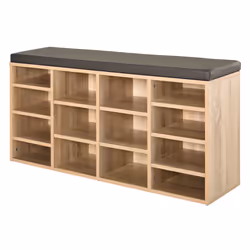 HOMCOM Multi-Storage Shoe Rack 14 Compartments Cushion Shelves Natural