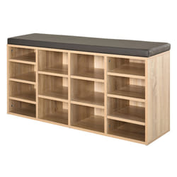 HOMCOM Multi-Storage Shoe Rack 14 Compartments Cushion Shelves Natural