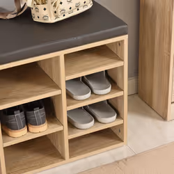 HOMCOM Multi-Storage Shoe Rack 14 Compartments Cushion Shelves Natural