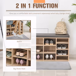 HOMCOM Multi-Storage Shoe Rack 14 Compartments Cushion Shelves Natural