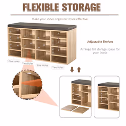 HOMCOM Multi-Storage Shoe Rack 14 Compartments Cushion Shelves Natural - Additional view 4