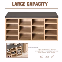 HOMCOM Multi-Storage Shoe Rack 14 Compartments Cushion Shelves Natural - Additional view 5
