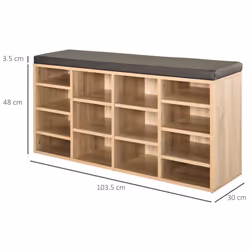 HOMCOM Multi-Storage Shoe Rack 14 Compartments Cushion Shelves Natural - Additional view 7
