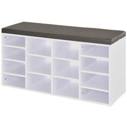 HOMCOM Multi-Storage Shoe Rack 14 Compartments Cushion Moving Shelves Home White