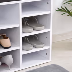 HOMCOM Multi-Storage Shoe Rack 14 Compartments Cushion Moving Shelves Home White