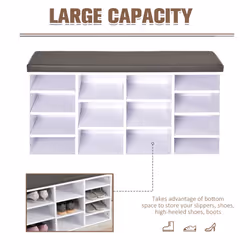 HOMCOM Multi-Storage Shoe Rack 14 Compartments Cushion Moving Shelves Home White - Additional view 4