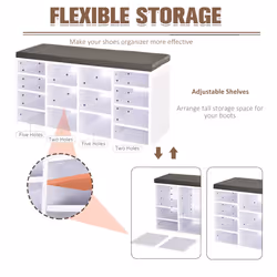 HOMCOM Multi-Storage Shoe Rack 14 Compartments Cushion Moving Shelves Home White - Additional view 5