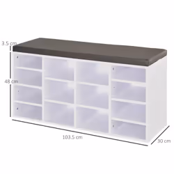 HOMCOM Multi-Storage Shoe Rack 14 Compartments Cushion Moving Shelves Home White - Additional view 7