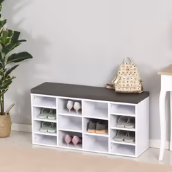 HOMCOM Multi-Storage Shoe Rack 14 Compartments Cushion Moving Shelves Home White - Additional view 8